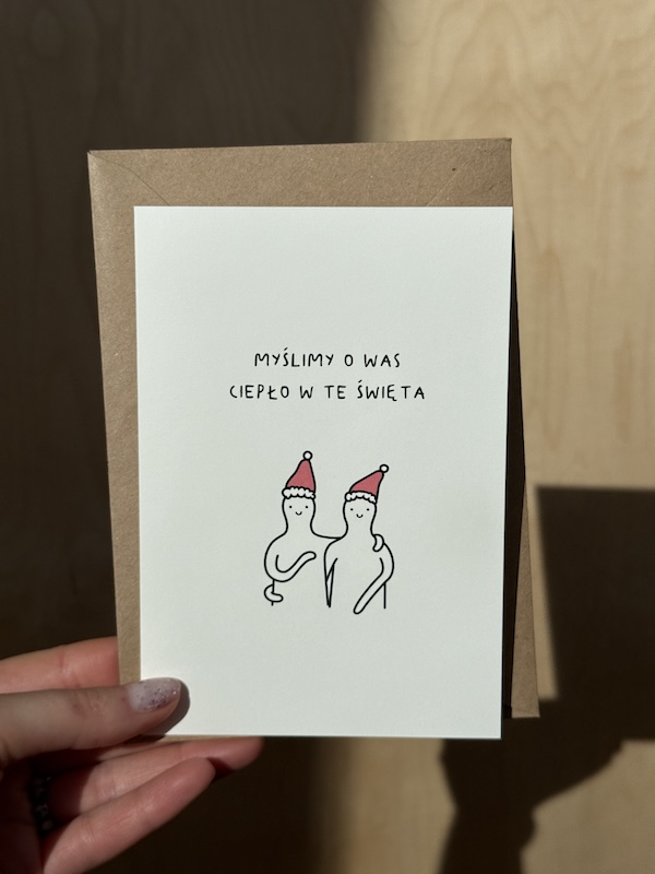 kartka świąteczna z kopertą - Myślimy o Was ciepło w te święta 2 kartka świąteczna z kopertą - Myślimy o Was ciepło w te święta - obrazek 2